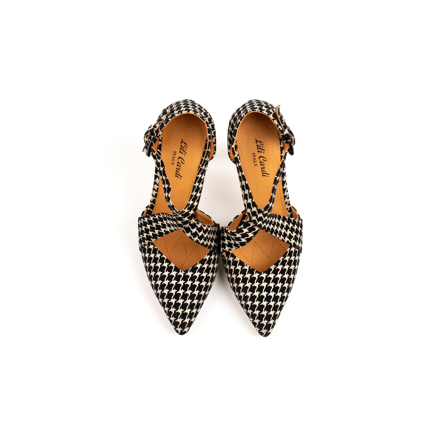 Libre 112 mm Pied-de-Poule Suede Leather X-Open Pumps - Houndstooth Pair from Top
