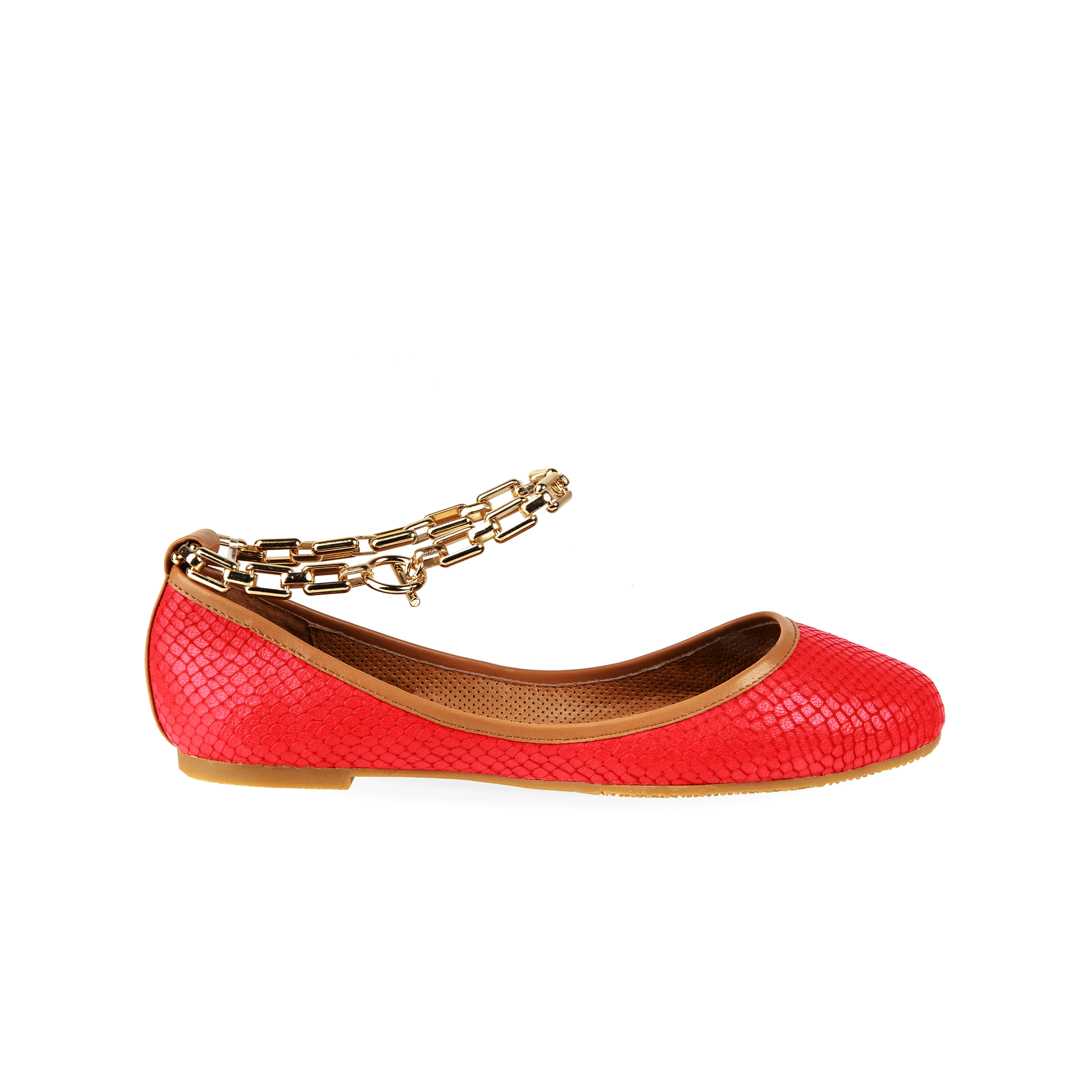 Ballet D'Orsay Flats 15 mm Snake Embossed Leather Ankle Strap - Red