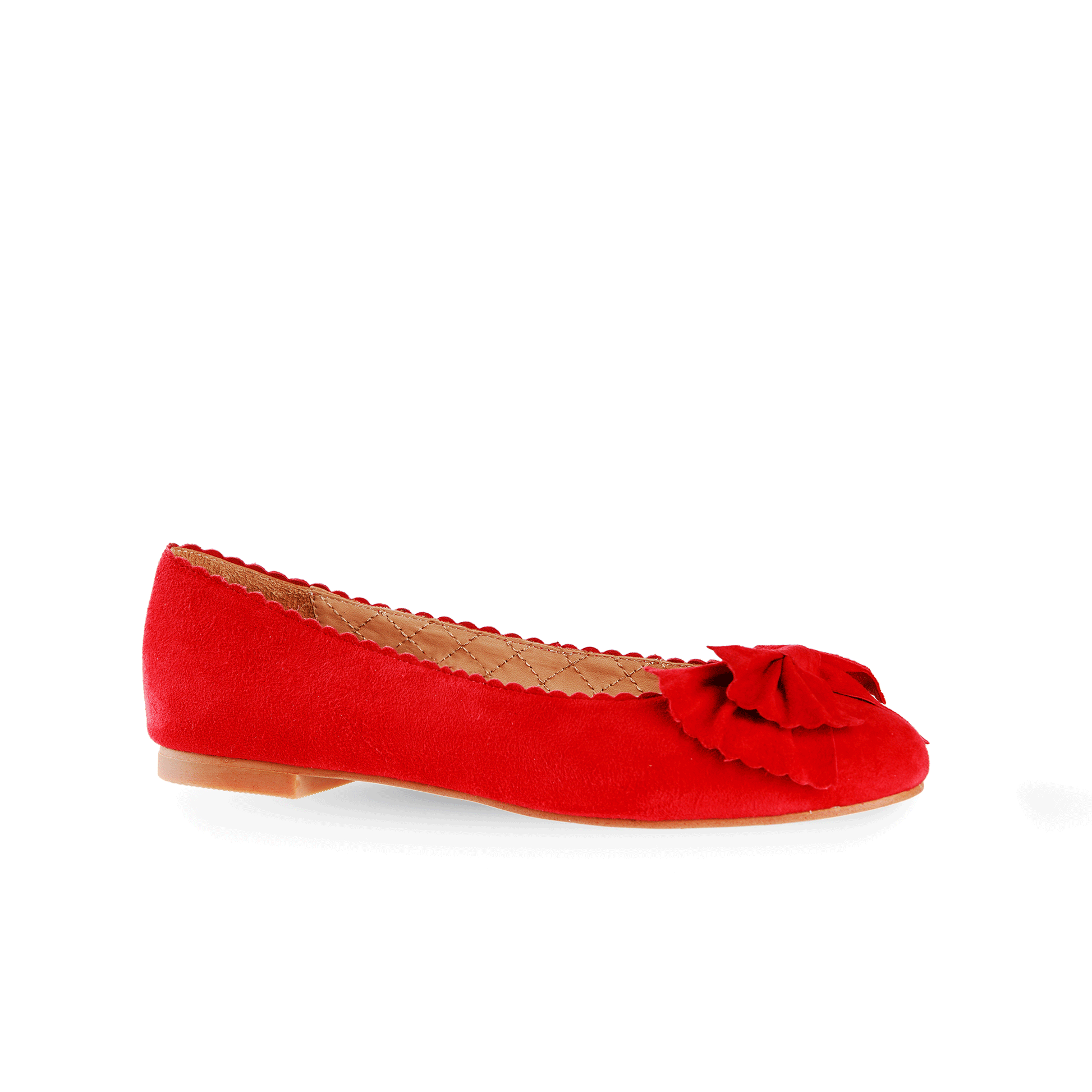 Velvet 15 mm Ballerina Flats with Bow Suede Leather - Red