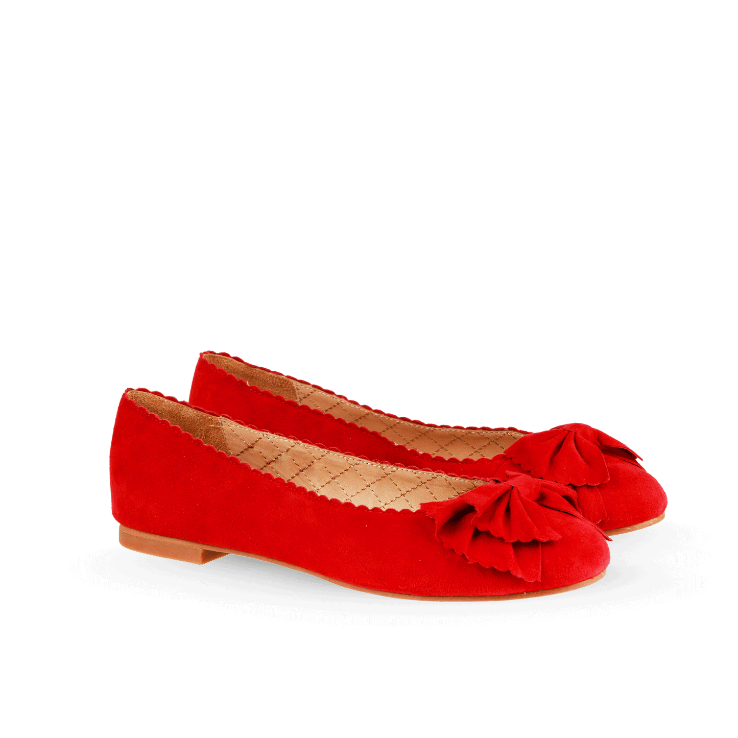 Velvet 15 mm Ballerina Flats with Bow Suede Leather Pair - Red