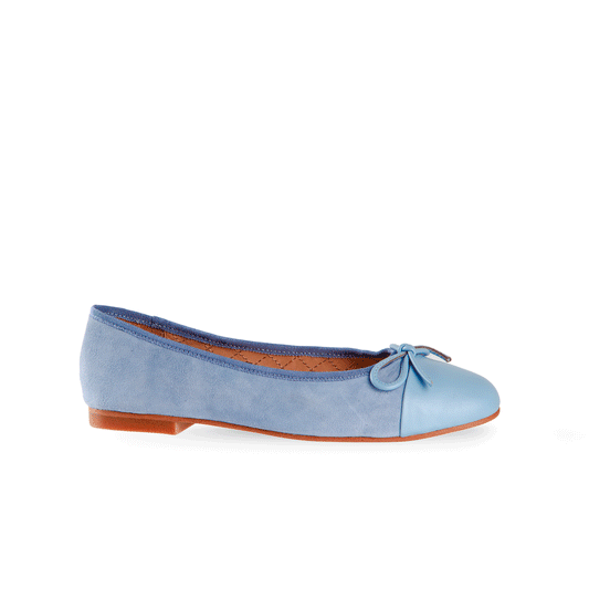 Glam 15 mm Ballet Flats with Bow Suede & Nappa Leather - Blue