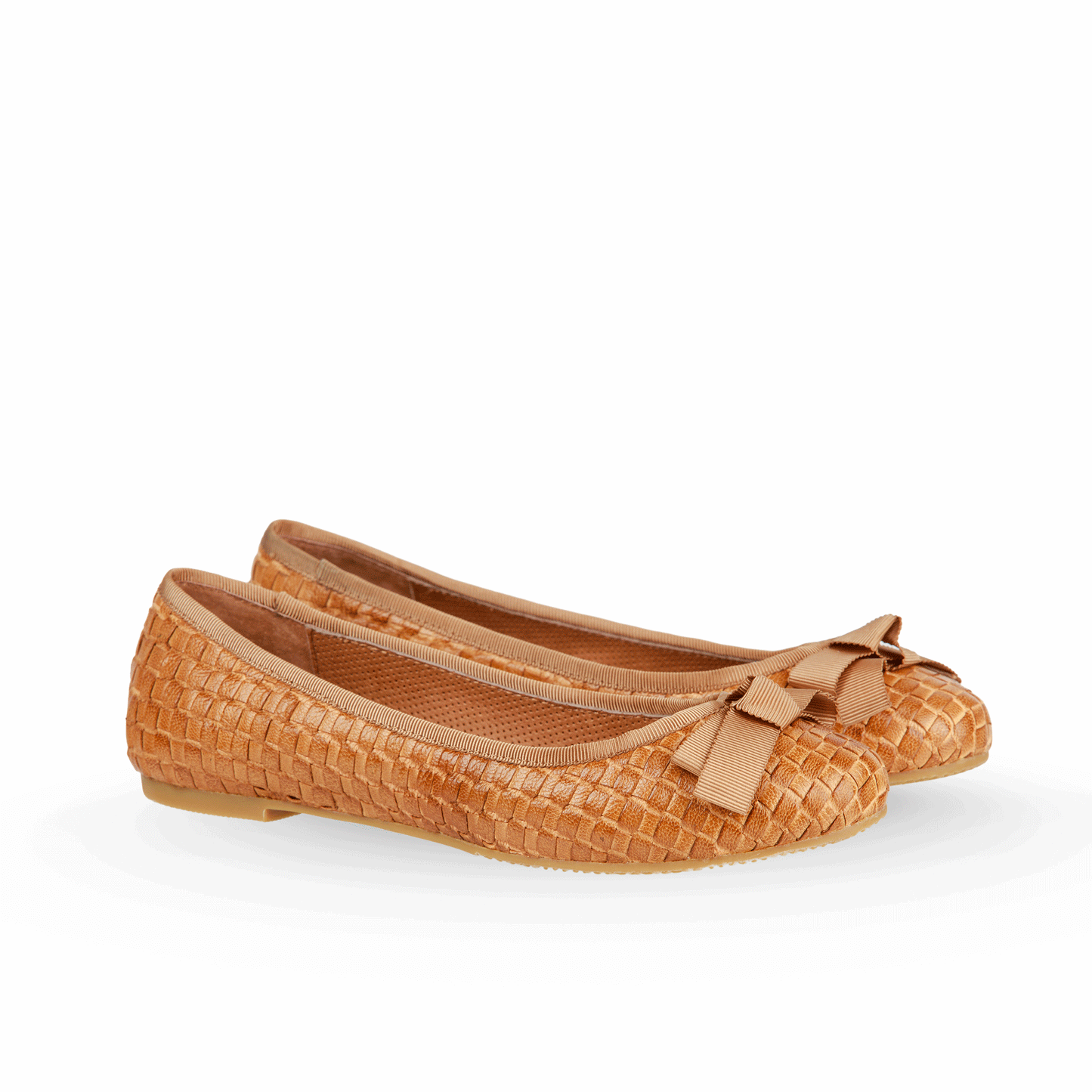 Woven Leather Ballet Flats with Bow 15 mm Pair - Tan Brown