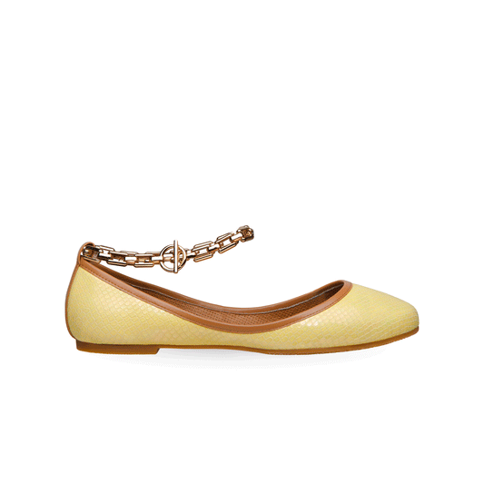 Ballet D'Orsay Flats 15 mm Snake Embossed Leather Ankle Strap - Yellow