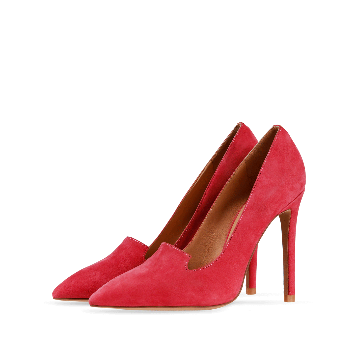 Collare 4.5" Nubuk Leather Pointed-Toe Pumps Pair in Cerise Red